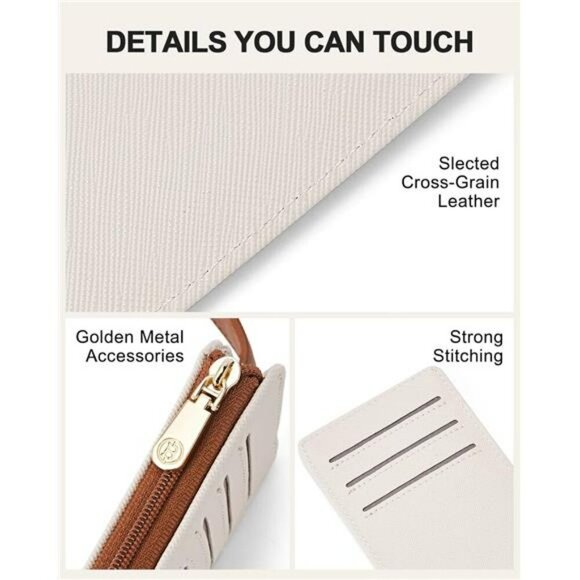 Bostanten RFID Leather Wallet Slim Bifold Card Holder with Zipper for Women - Picture 3 of 7